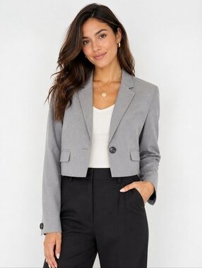 Joie Cropped Gray Blazer Jacket Size M Tailored Career Chic